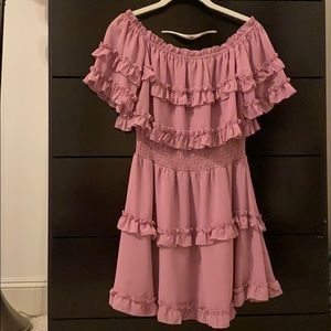 purple off the shoulder dress